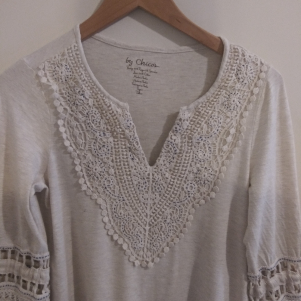Chico's Crochet Beige Boho Top; Size small
